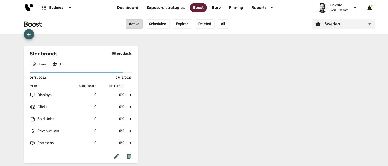 Screenshot of Voyado Elevate Business app Boost tab