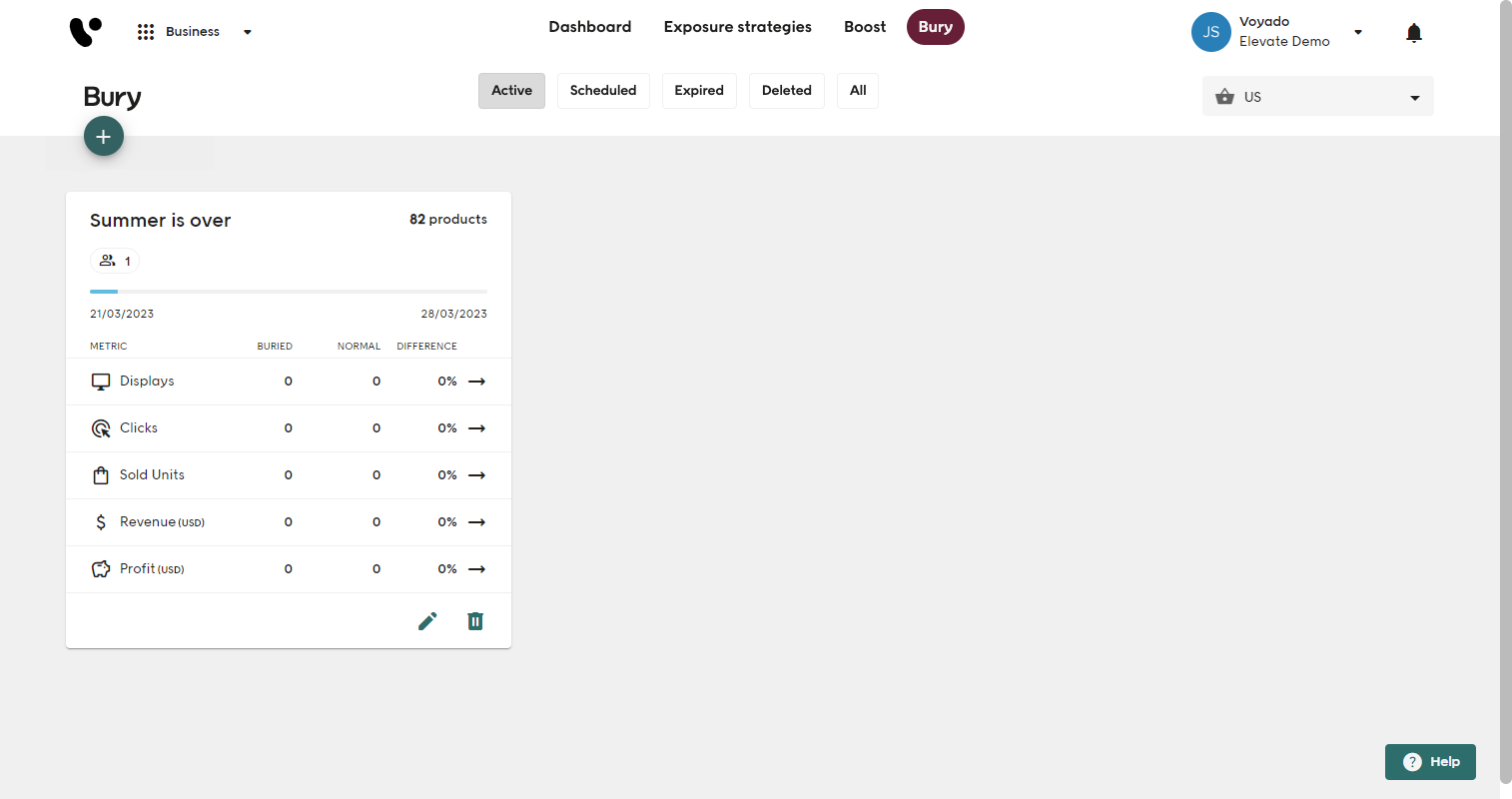 Screenshot of Voyado Elevate Business app Bury tab