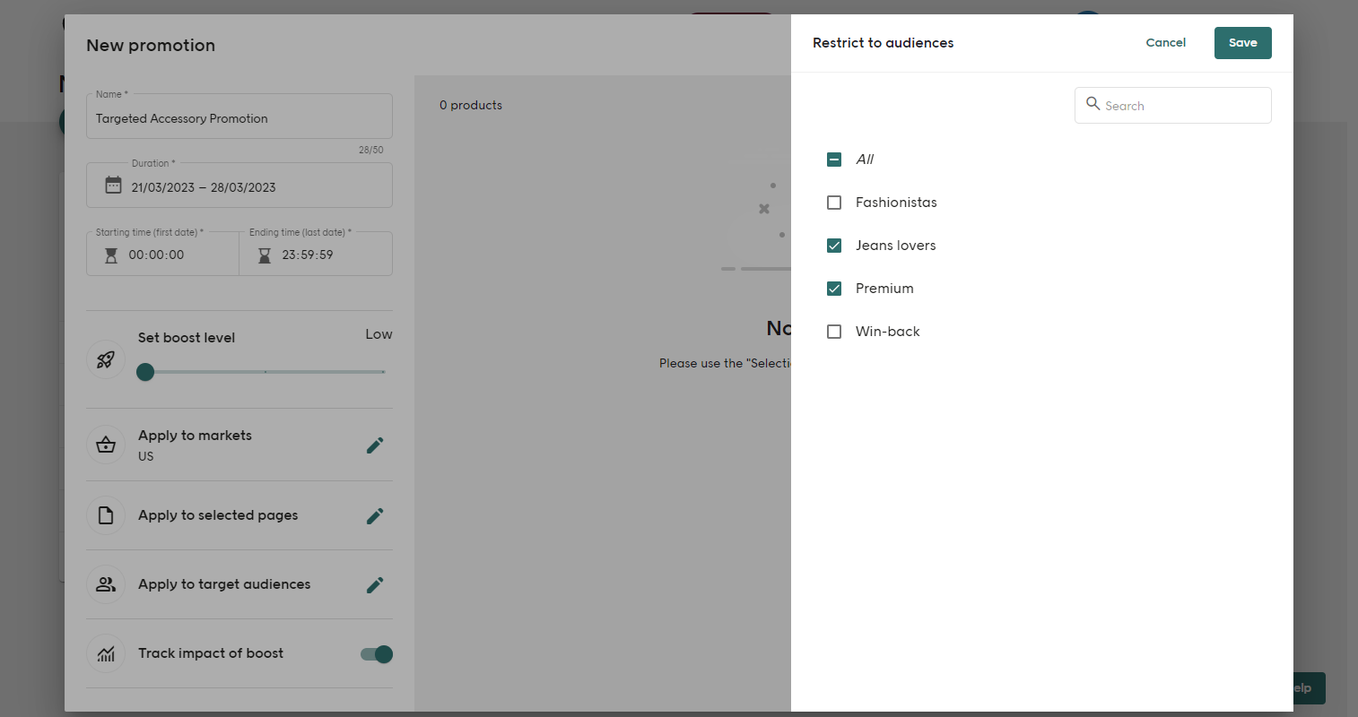 Screenshot of Voyado Elevate Business app Demotions tab Restrict demotion