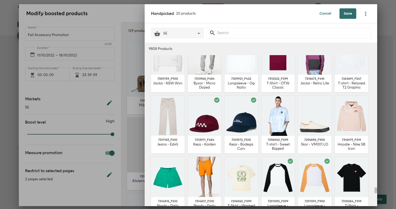 Screenshot of a handpicked product selection for Category and landing pages
