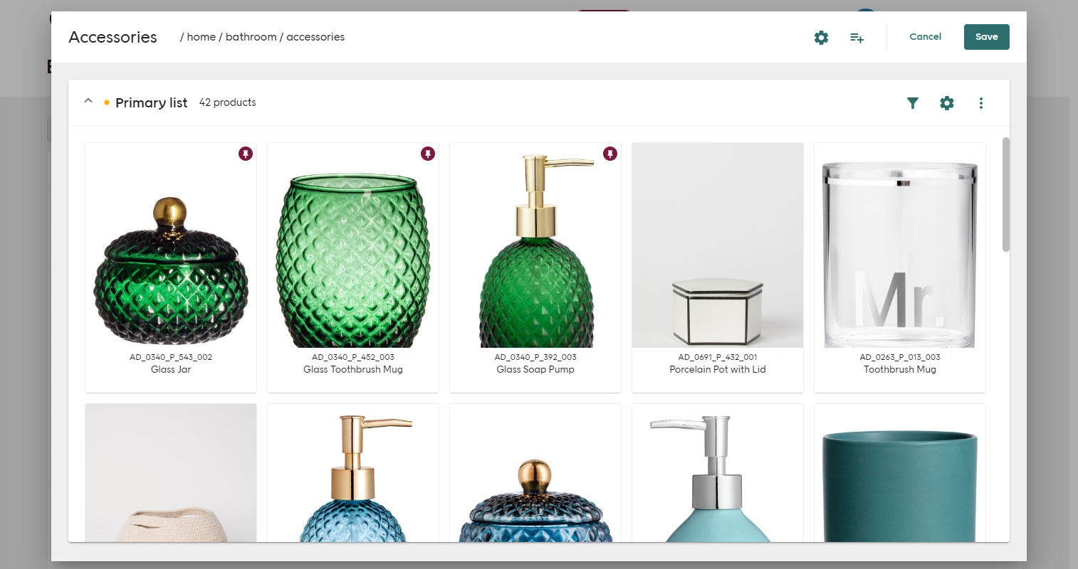 Screenshot of Category and Landing Page - Product pinning