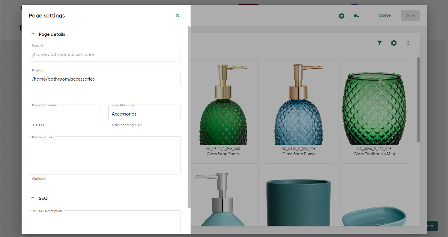 Screenshot of Category and Landing Page - Page settings