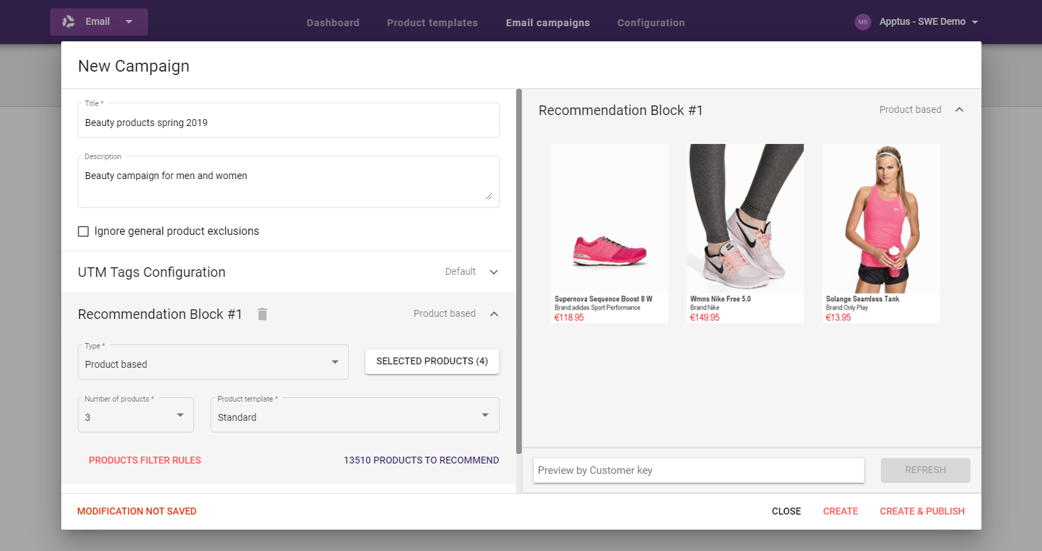Email recommendations - Email campaigns - Product based recommendations