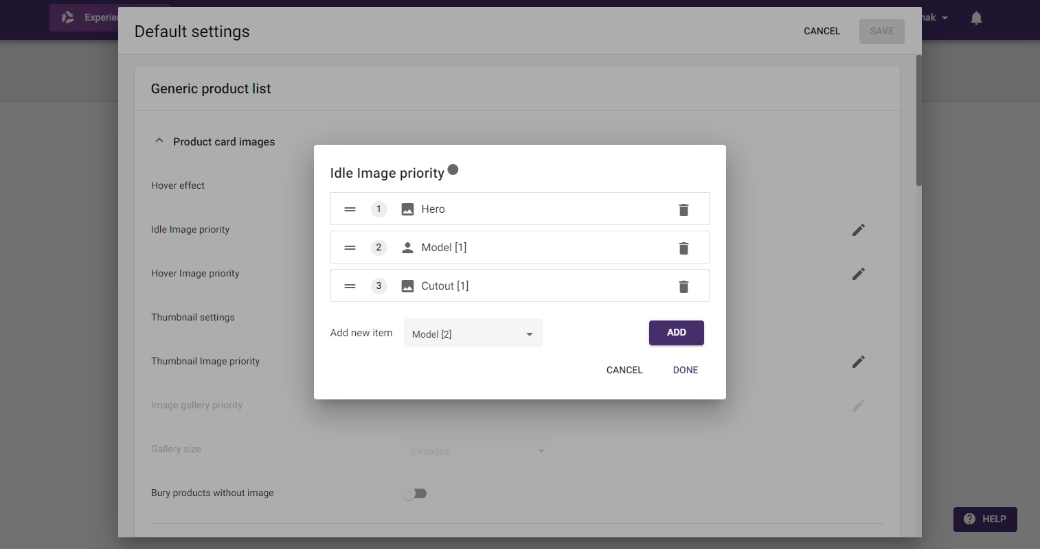 Experience app setting of image type prioritization
