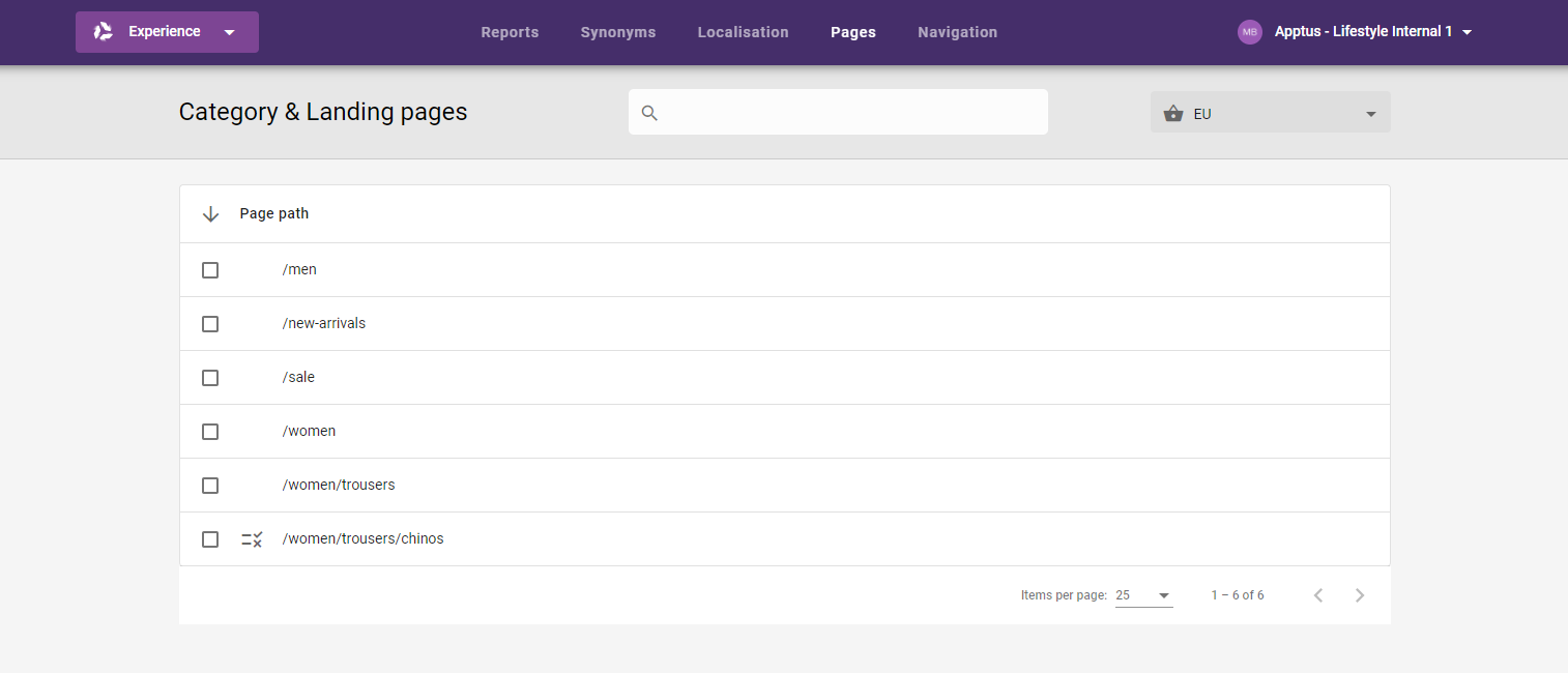 Screenshot of Pages - Category and Landing Page overview tab