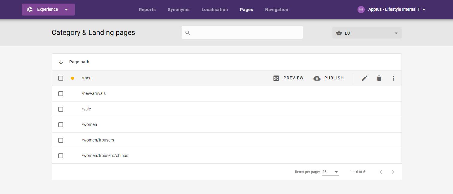 Screenshot of Category and Landing Page - Preview and publish